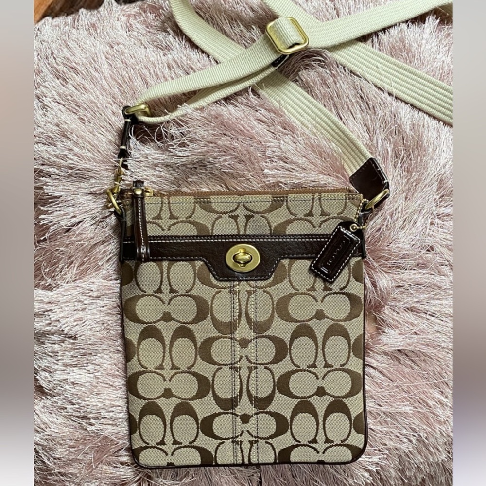 Coach Tan and Brown Signature Crossbody Bag